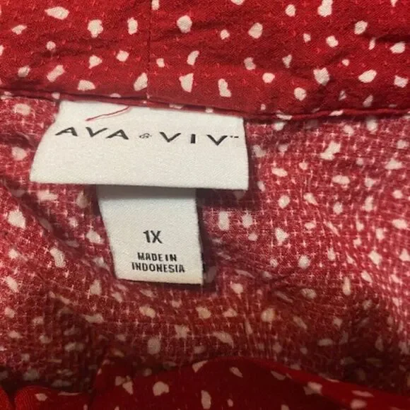 Ava & Viv Red/White Polka-Dot Ruffle Tiered Prairie Dress, size 1X - Picture 5 of 6